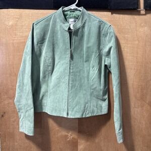 Chico's Women's Green 100% Leather Zip Lined Short Jacket Regular Fit Size 1